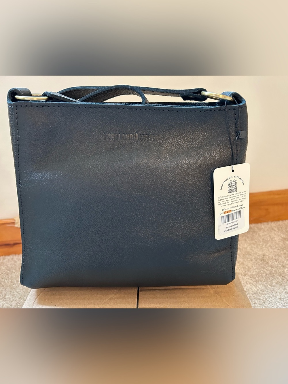 Portland Leather Goods Pebbled Black Triangle Bag. New